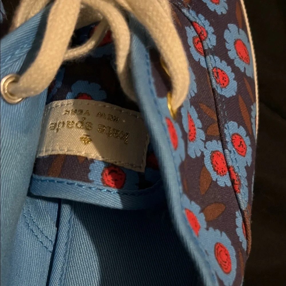 kate spade blue floral sneakers with red and brown accents size 8 - Picture 6 of 7